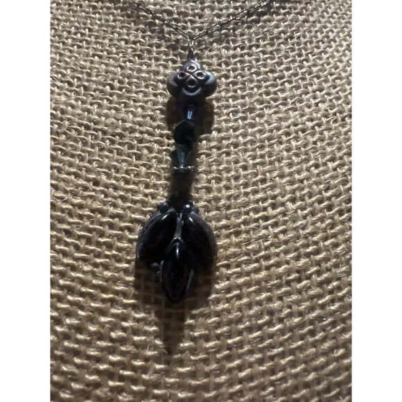 Vintage Sterling Silver Y Necklace Black Onyx Glass Beads Estate Adj 20-23" - Picture 2 of 4